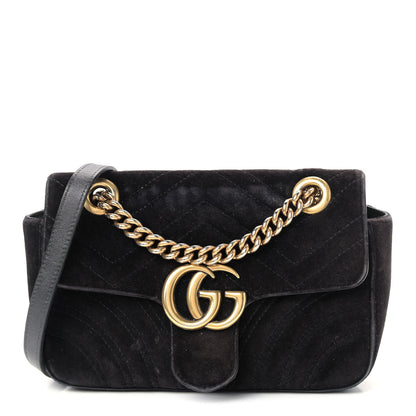 Gucci Velvet Matelasse Mini GG Marmont Shoulder Bag Black 1 of 13