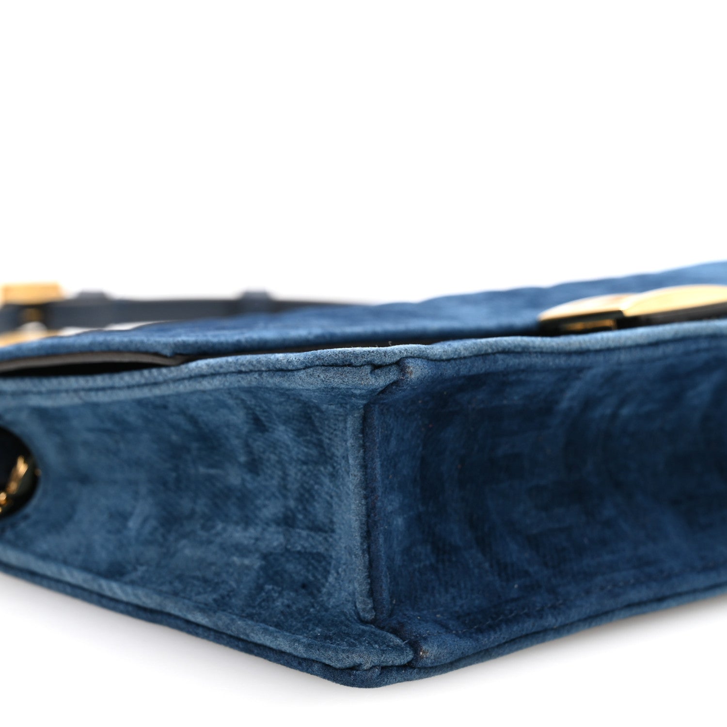 Fendi Flocked Denim FF Wallet On Chain Baguette Blue Abyss 8 of 10