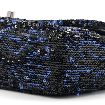 Chanel Sequin Logo Mini Rectangular Flap Black Blue 9 of 10