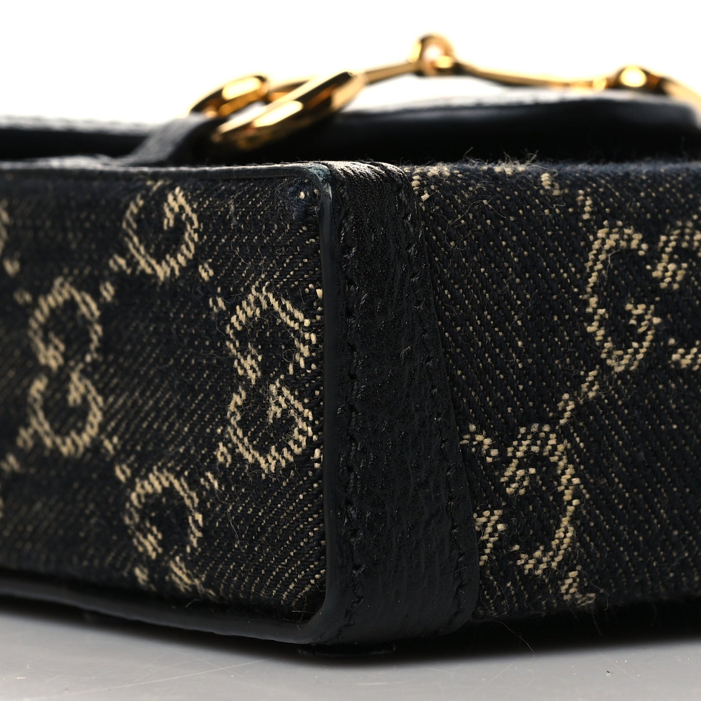 Jacquard Black Denim GG Monogram Textured Dollar Calfskin Mini Horsebit 1955 Crossbody Bag Black Ivory