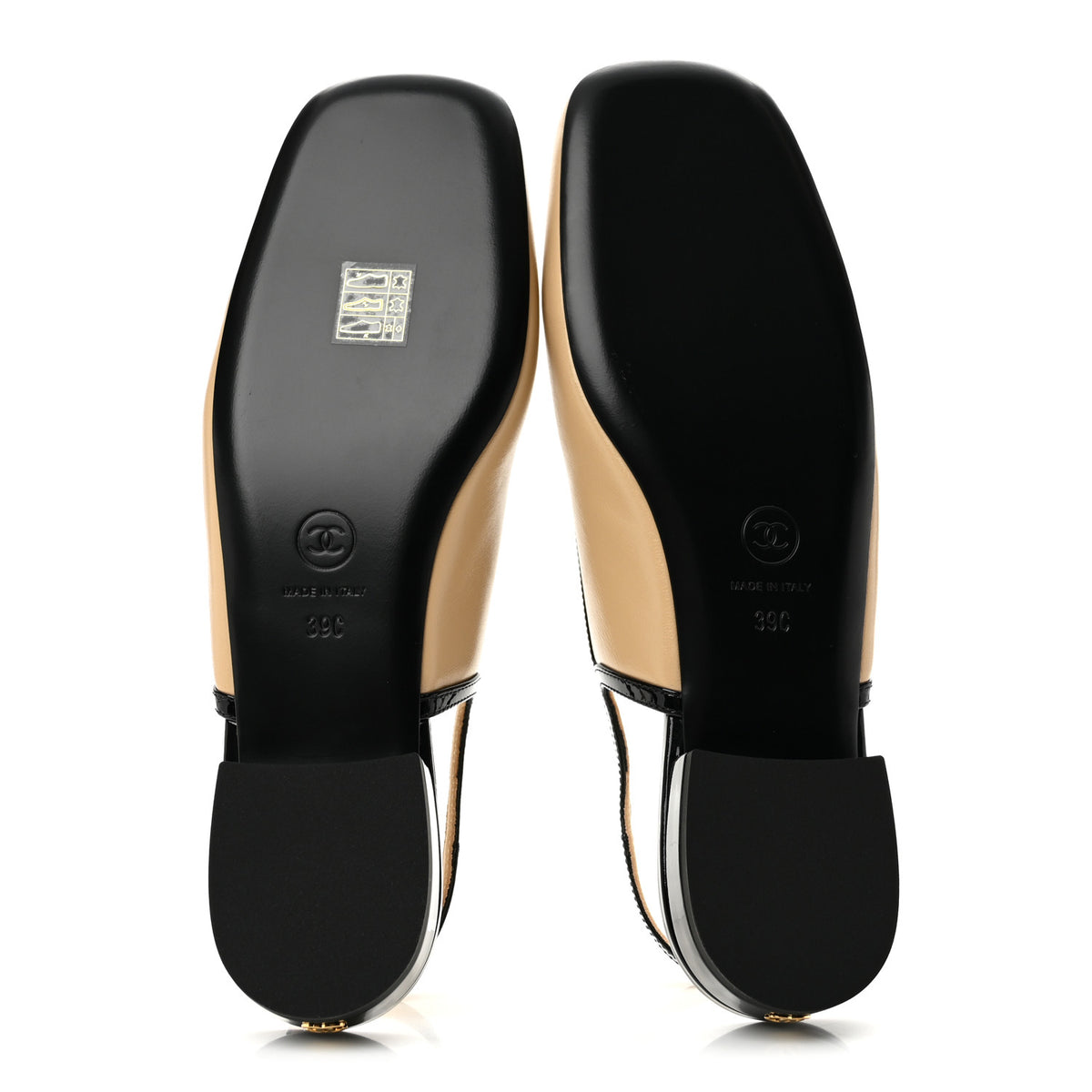 Chanel Lambskin Patent Calfskin CC Slingback Sandals 39 Beige Black 6 of 9