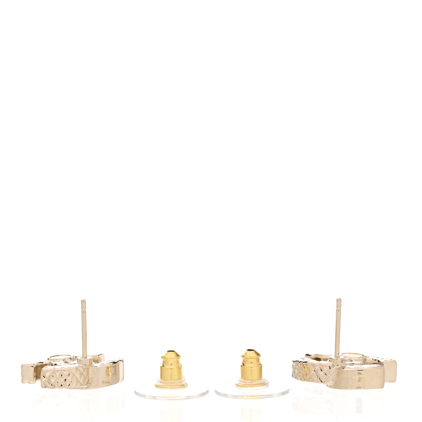 Textured Metal Crystal CC Earrings Gold