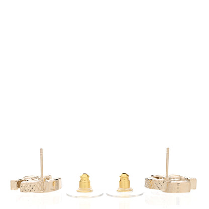 Chanel Textured Metal Crystal CC Earrings Gold 3 of 5