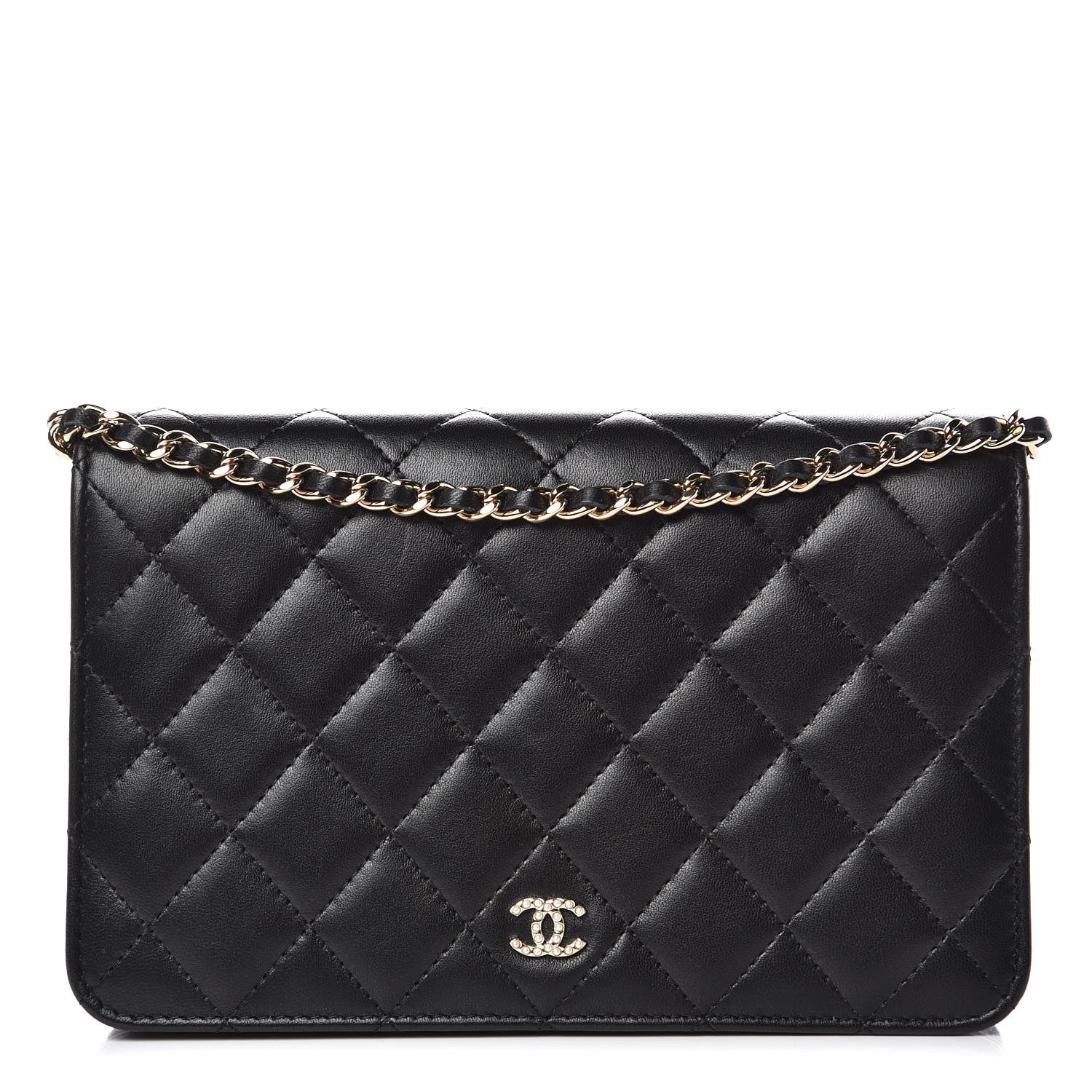 Chanel Lambskin Quilted Pearl Wallet On Chain WOC Black 1 of 13