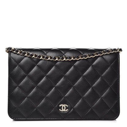 Chanel Lambskin Quilted Pearl Wallet On Chain WOC Black 1 of 13