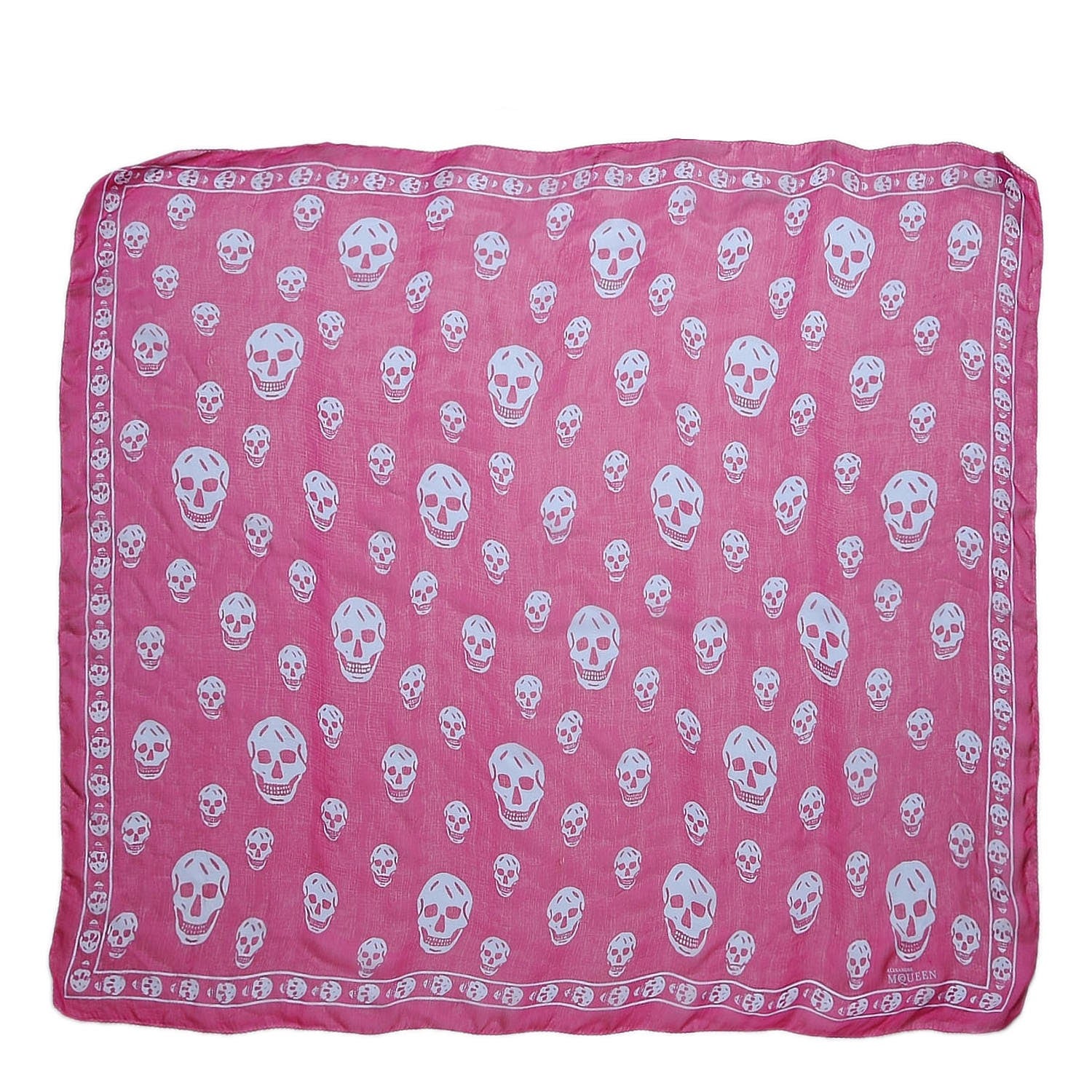 Alexander McQueen Silk Chiffon Skull Scarf Fuxia 1 of 5