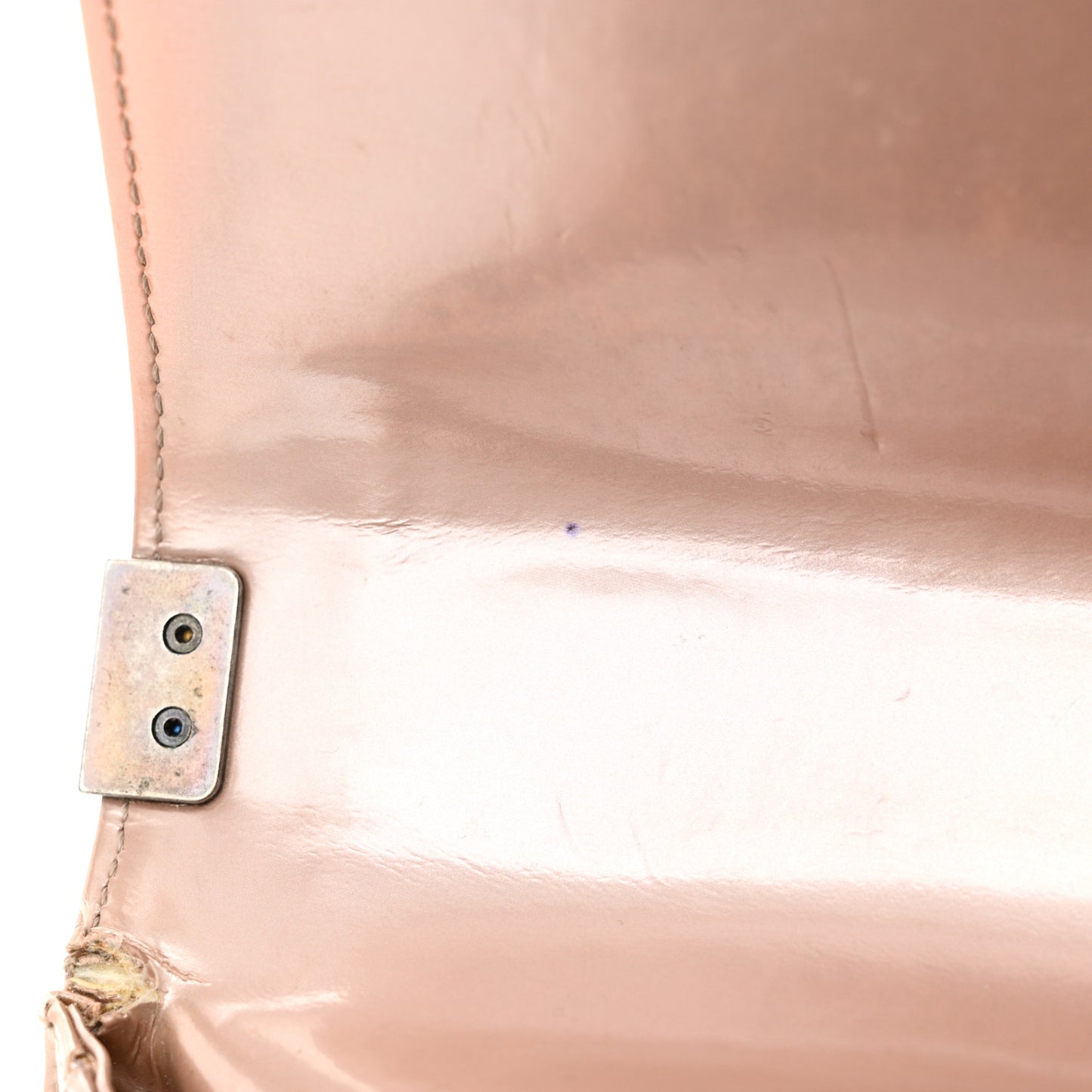 Iridescent Glazed Calfskin Medium Boy Flap Light Pink