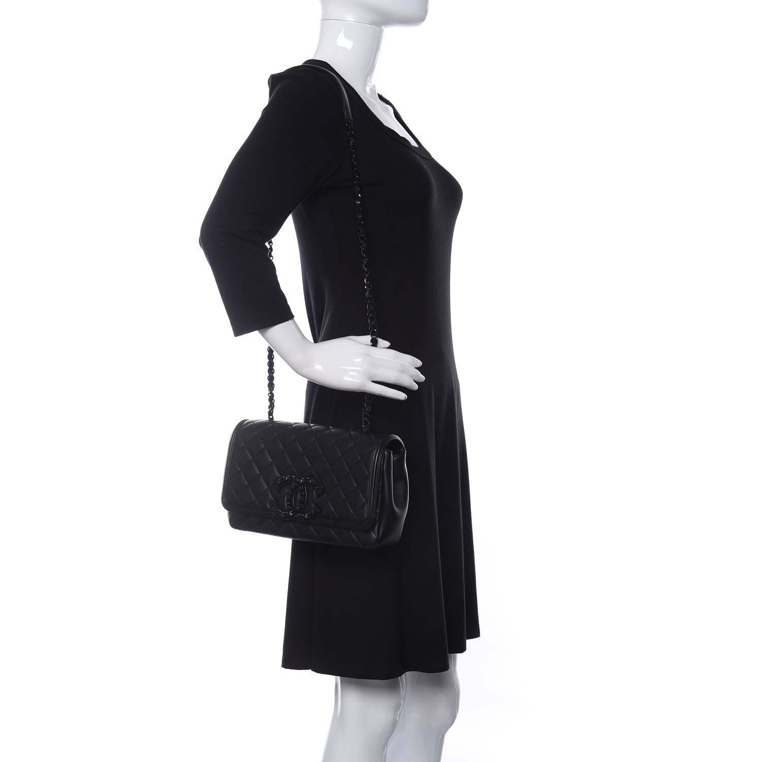 Chanel Calfskin Quilted Medium CC Filigree Flap Black 2 of 11