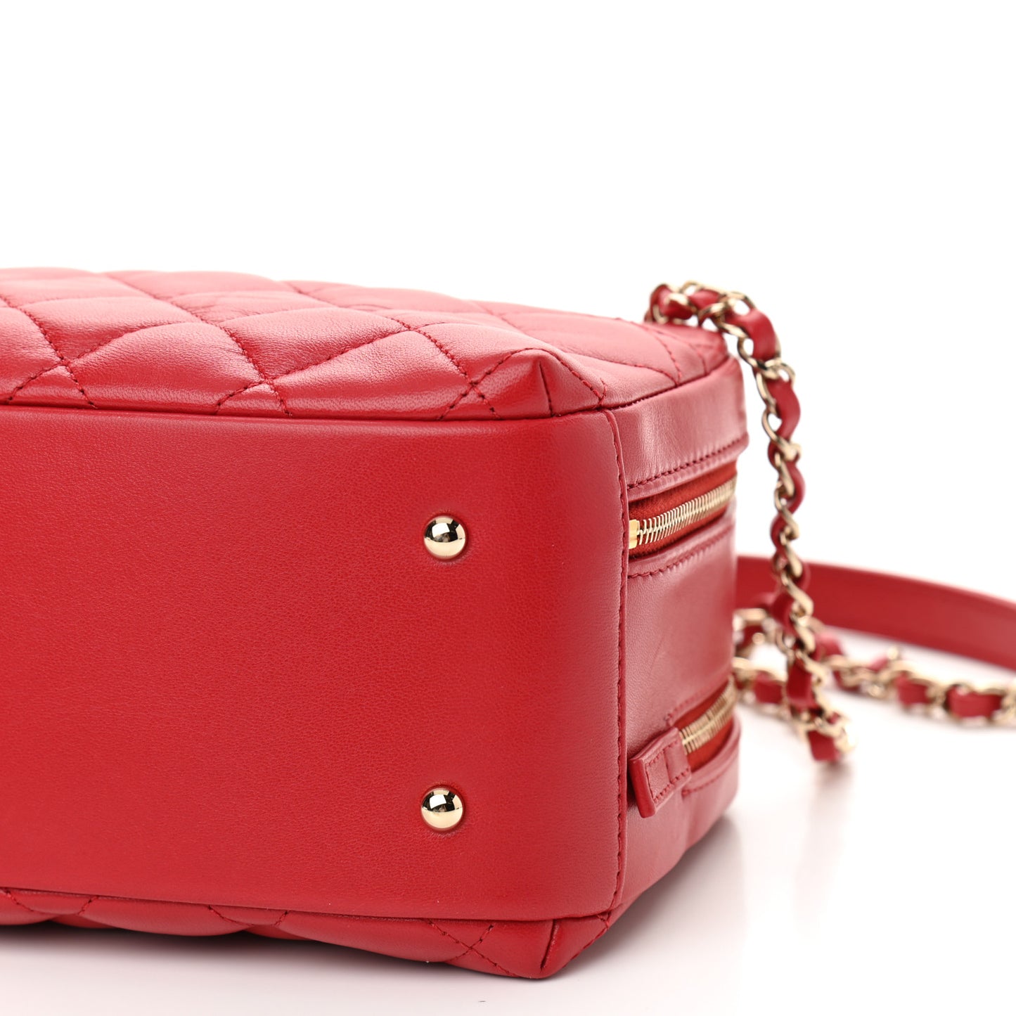 Lambskin Quilted Small Trendy CC Bowling Bag Red