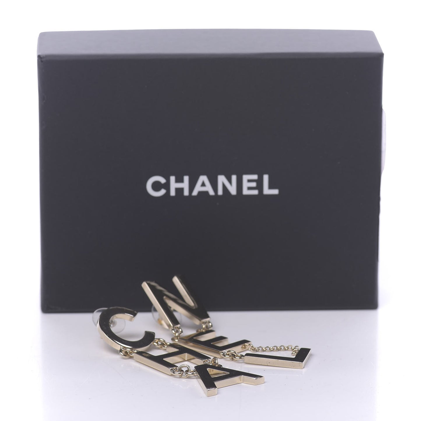 Metal Cha-Nel Logo Drop Earrings Gold