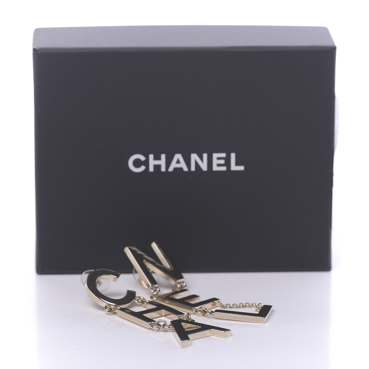 Chanel Metal Cha-Nel Logo Drop Earrings Gold 5 of 5