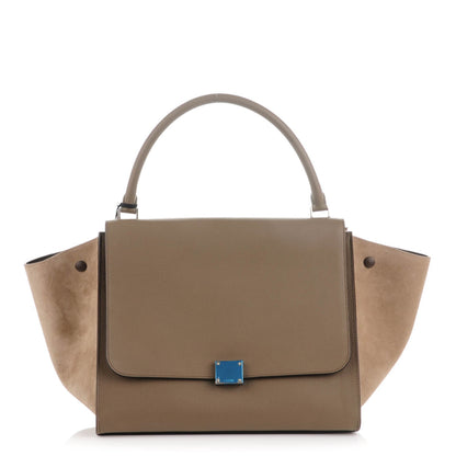 Celine Drummed Calfskin Suede Large Trapeze Souris 1 of 8