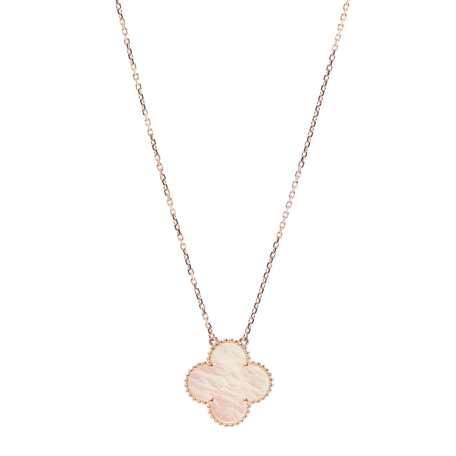 Van Cleef & Arpels 18K Rose Gold Mother of Pearl Magic Alhambra Pendant Necklace 1 of 8