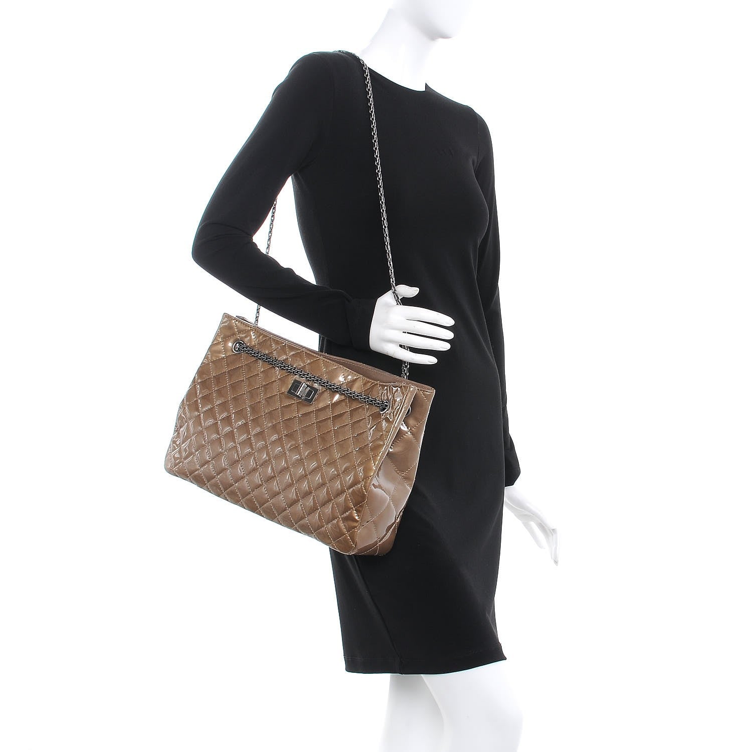Chanel Patent Calfskin Quilted Reissue 2.55 Tote Khaki 3 of 8