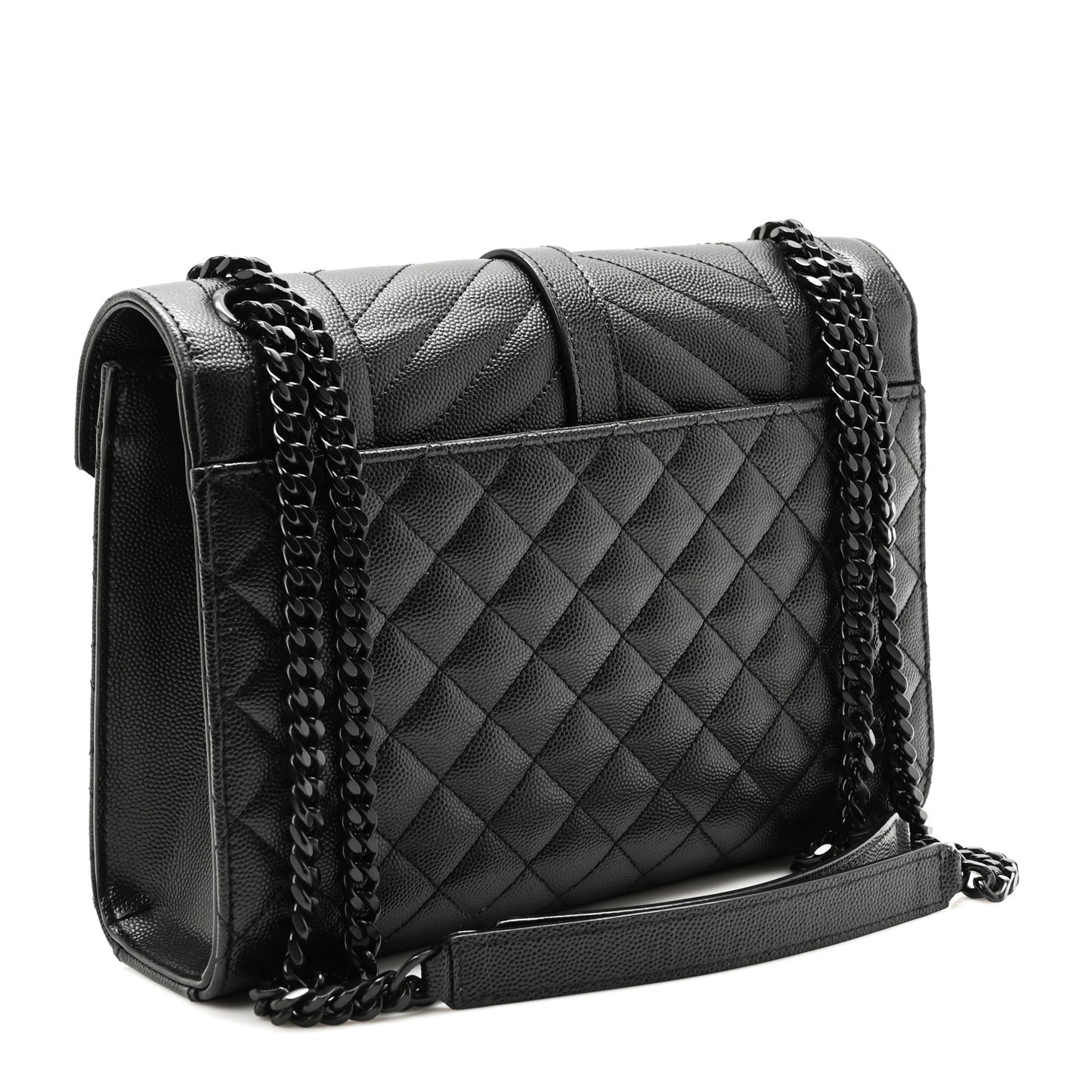 Grain De Poudre Textured Mixed Matelasse Triquilt Medium Monogram Monochrome Satchel Black