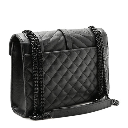 Saint Laurent Grain De Poudre Textured Mixed Matelasse Triquilt Medium Monogram Monochrome Satchel Black 3 of 9