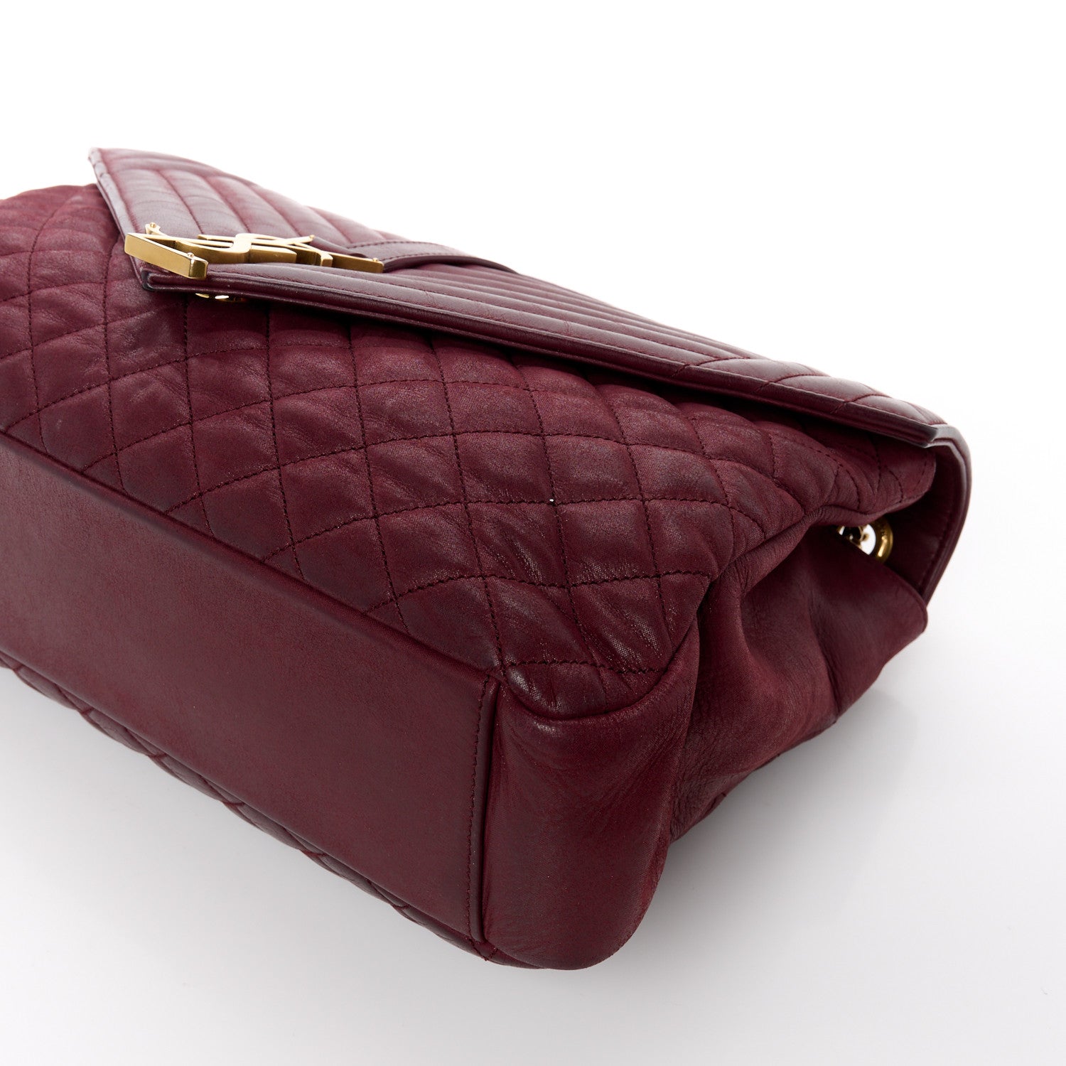 Saint Laurent SAINT LAURENT Calfskin Mixed Matelasse Triquilt Large Monogram Envelope Satchel Oxblood 12 of 14