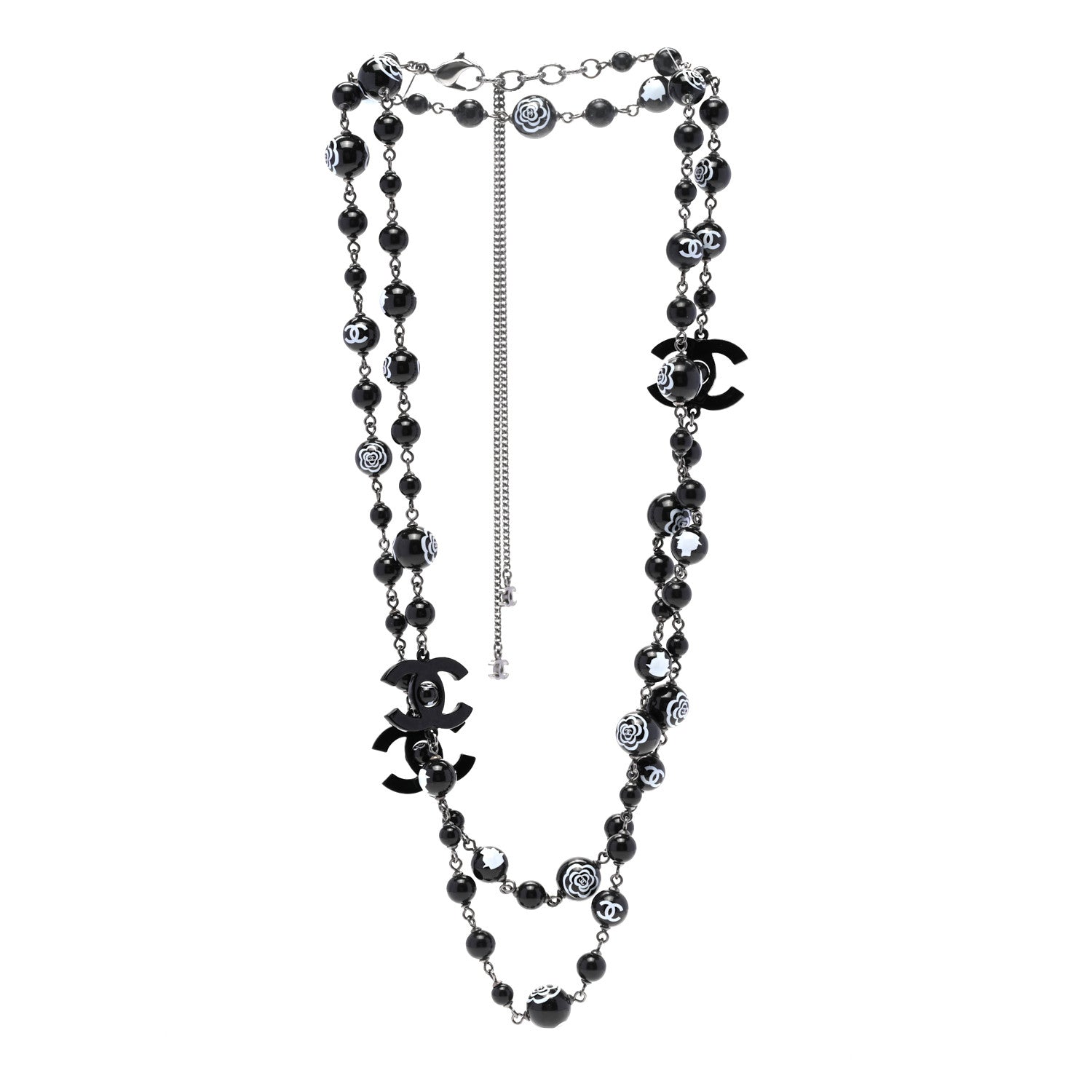 Chanel Ruthenium Pearl Beaded Camelia CC Long Necklace Black 3 of 5