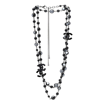 Chanel Ruthenium Pearl Beaded Camelia CC Long Necklace Black 3 of 5