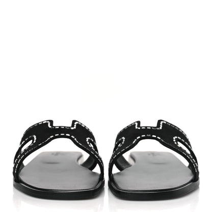 Hermes Suede Goatskin Crystal Embellished Oran Sandals 38.5 Black 2 of 9