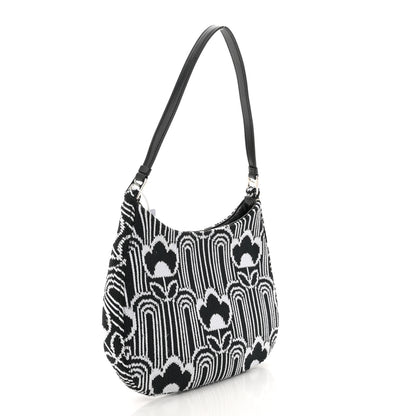 Prada Maglia Jacquard Cleo Shoulder Bag Black White 3 of 9
