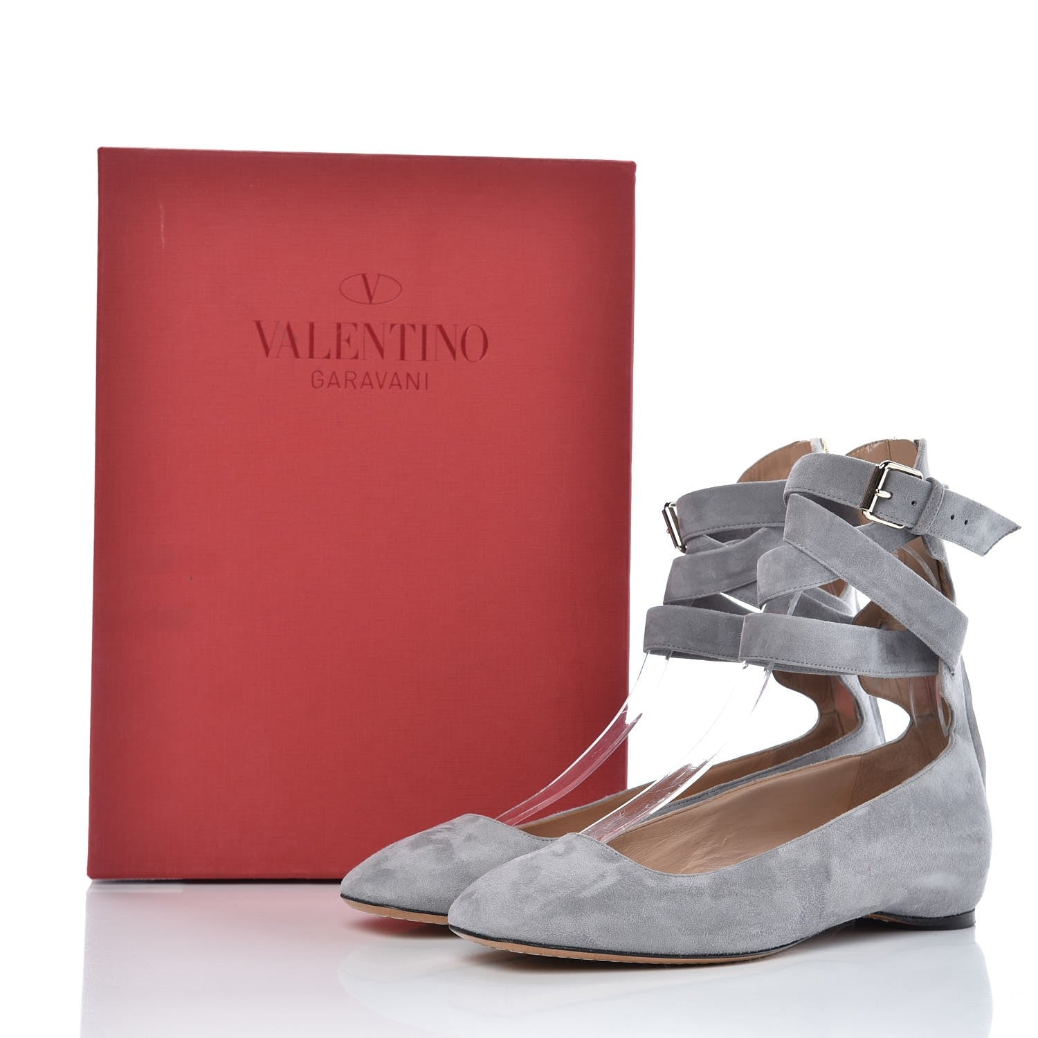 Valentino Garavani Suede Lace Up Plum Ballet Flats 36.5 Grey 8 of 10