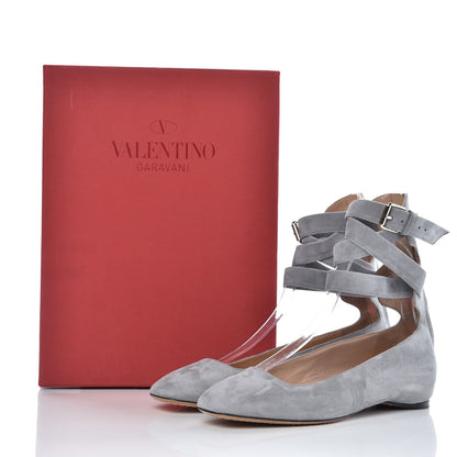Valentino Garavani Suede Lace Up Plum Ballet Flats 36.5 Grey 8 of 10