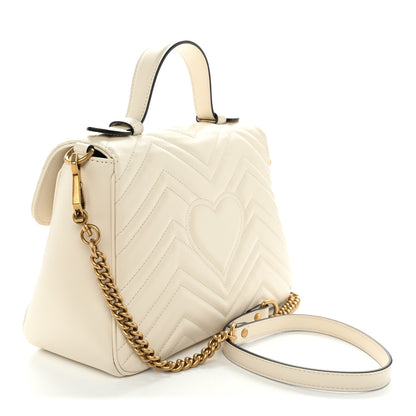 Gucci Calfskin Matelasse Small GG Marmont Top Handle Shoulder Bag White 3 of 10