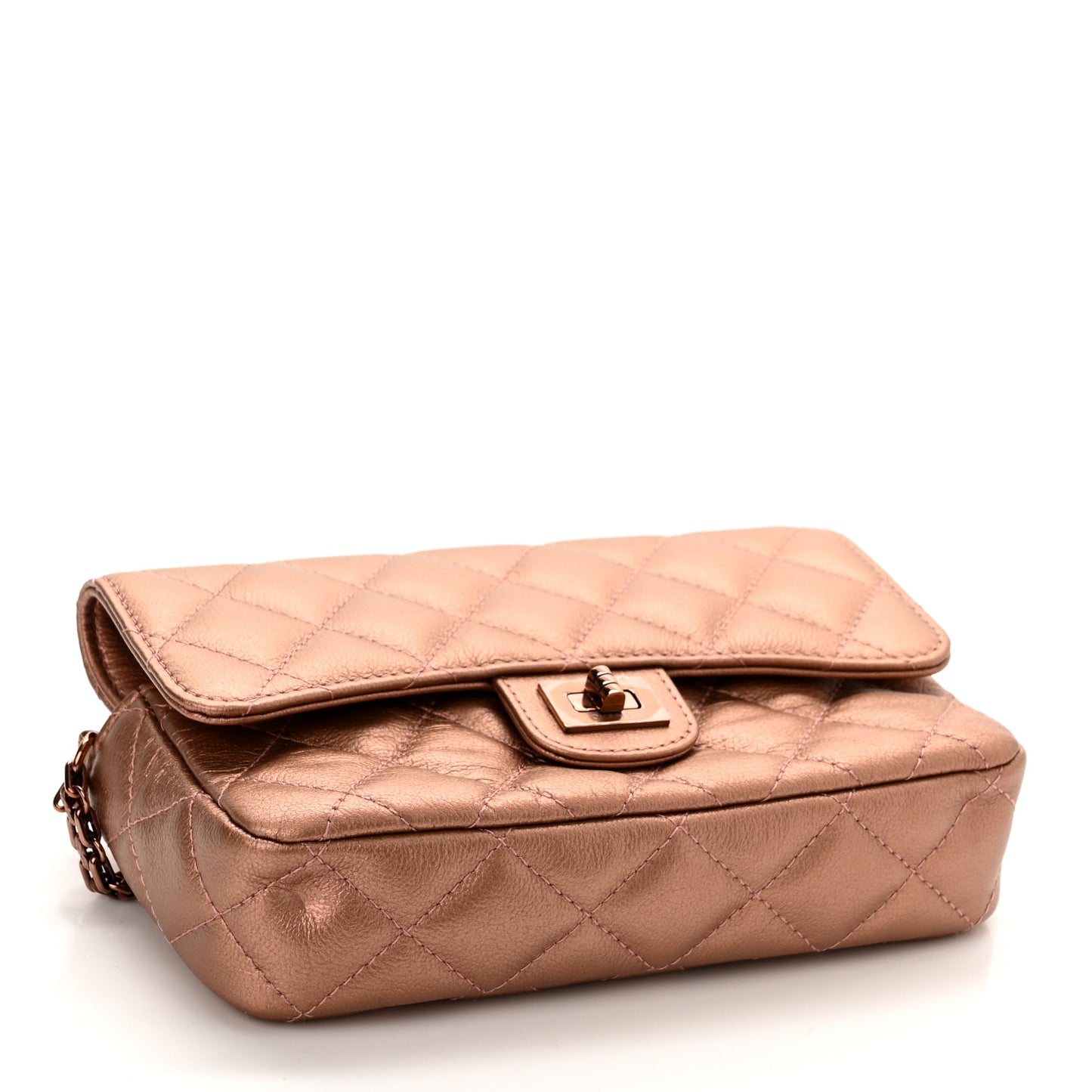 Metallic Grained Calfskin Quilted 2.55 Reissue Phone Holder With Chain Copper