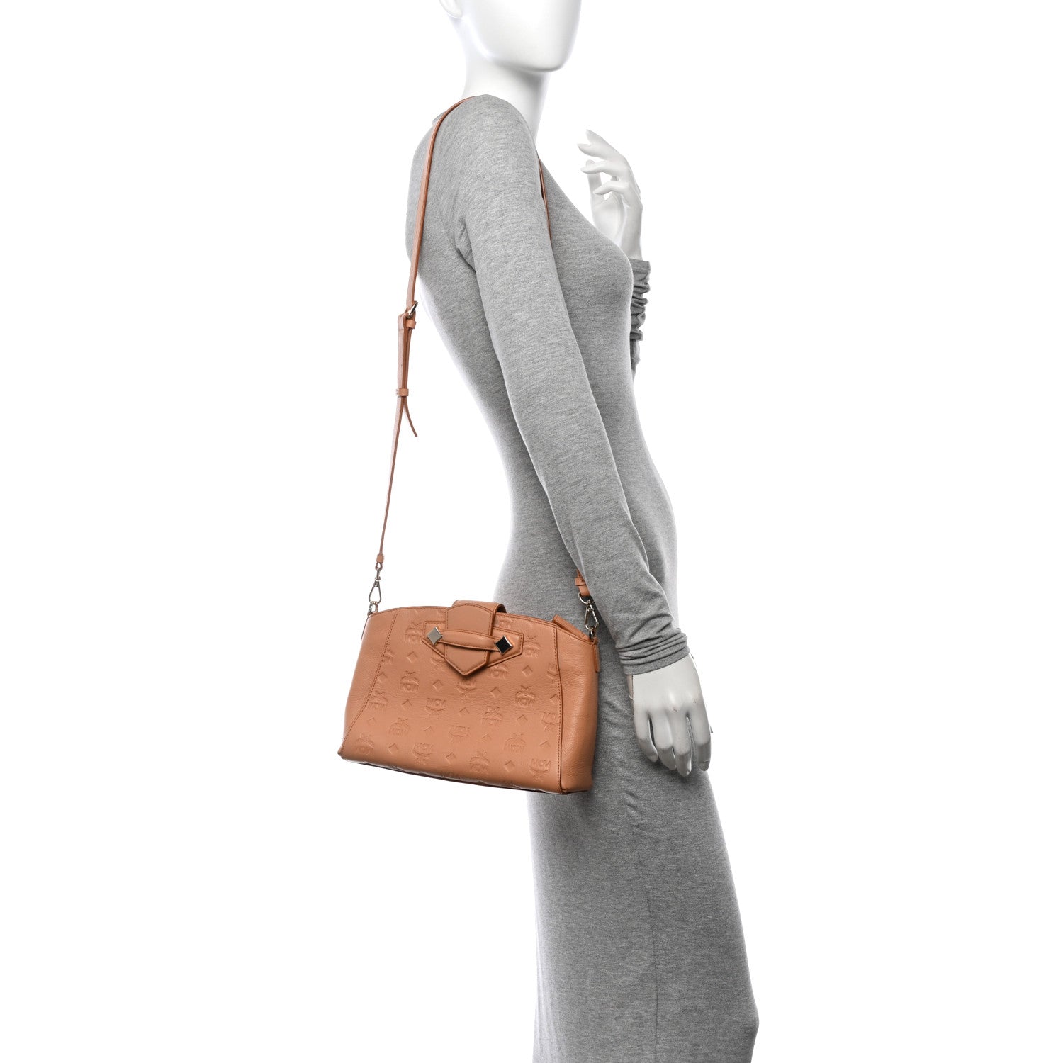 MCM Calfskin Ottomar Monogram Essential Crossbody Bag Sandstone 2 of 11