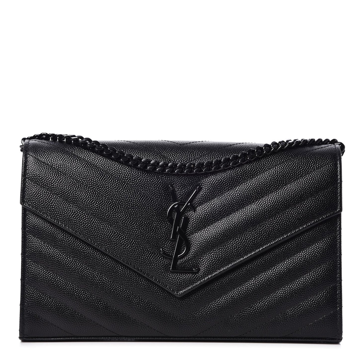 Grain De Poudre Matelasse Chevron Monogram Chain Wallet Black