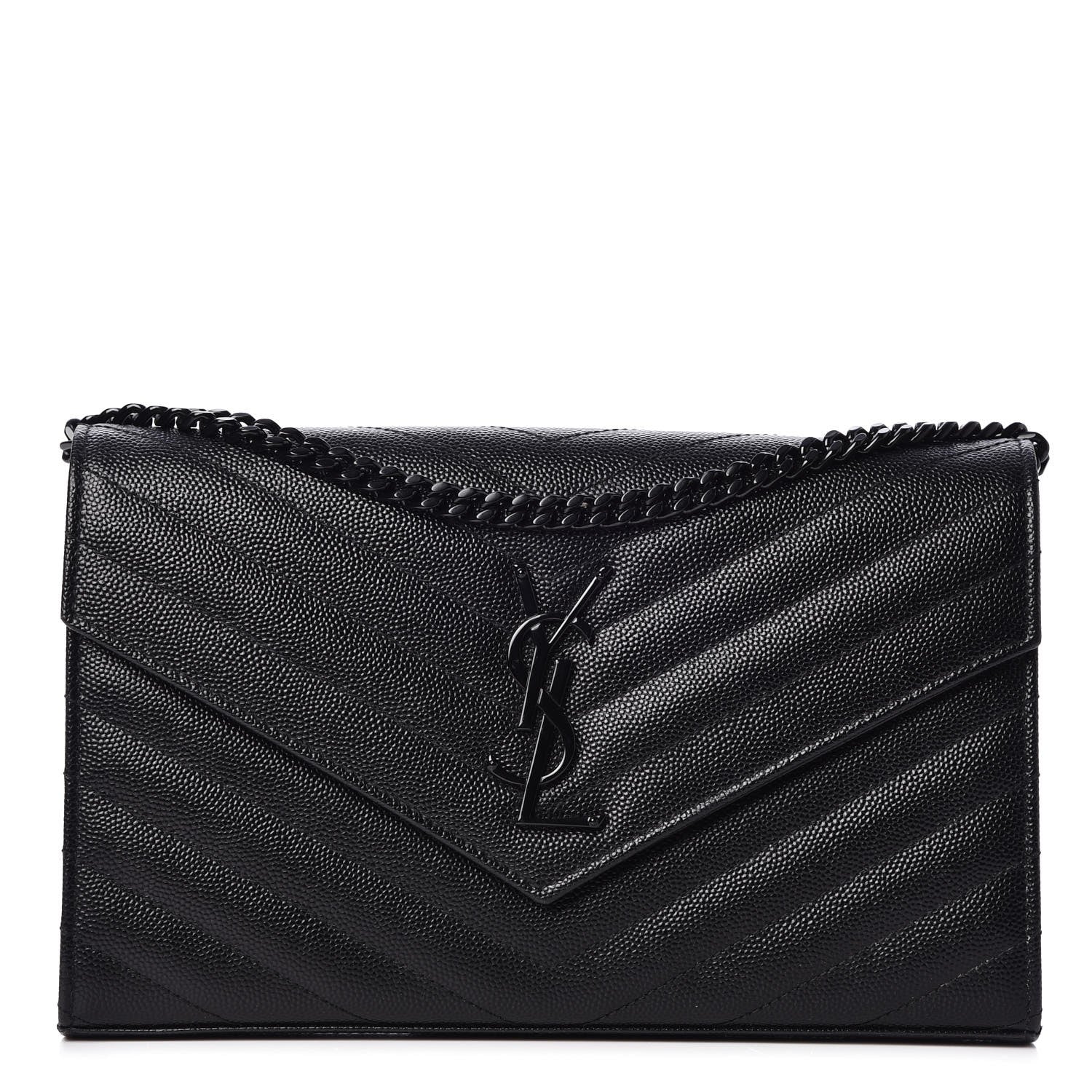 Saint Laurent Grain De Poudre Matelasse Chevron Monogram Chain Wallet Black 1 of 8