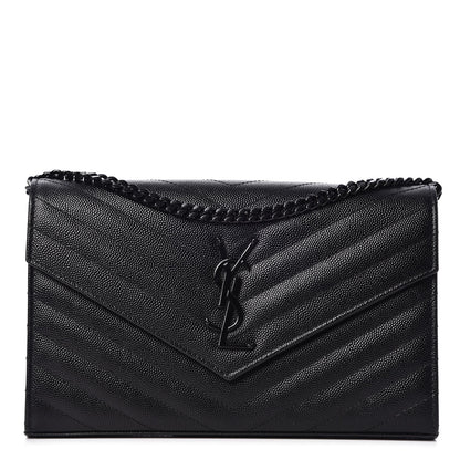 Saint Laurent Grain De Poudre Matelasse Chevron Monogram Chain Wallet Black 1 of 8