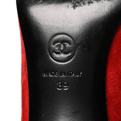 Chanel Suede Calfskin Satin Gabrielle Cap Toe Short Boots 39 Red Black 7 of 8