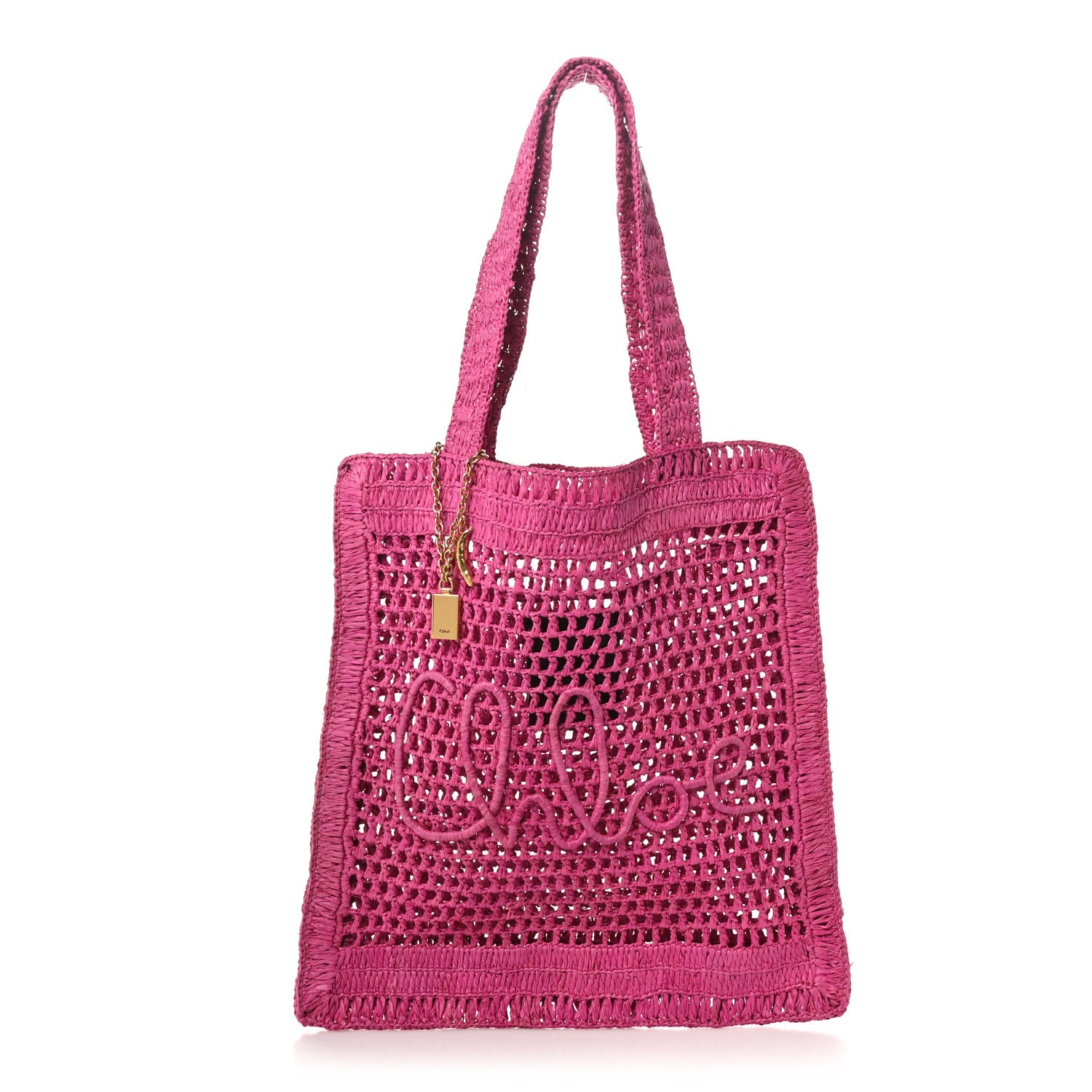 Chloe Raffia Summer Banana Tote Fuchsia Rose 1 of 9