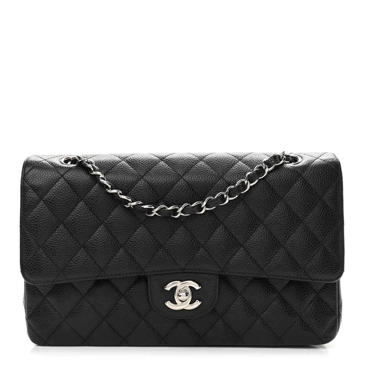 Caviar Quilted Medium Double Flap Black