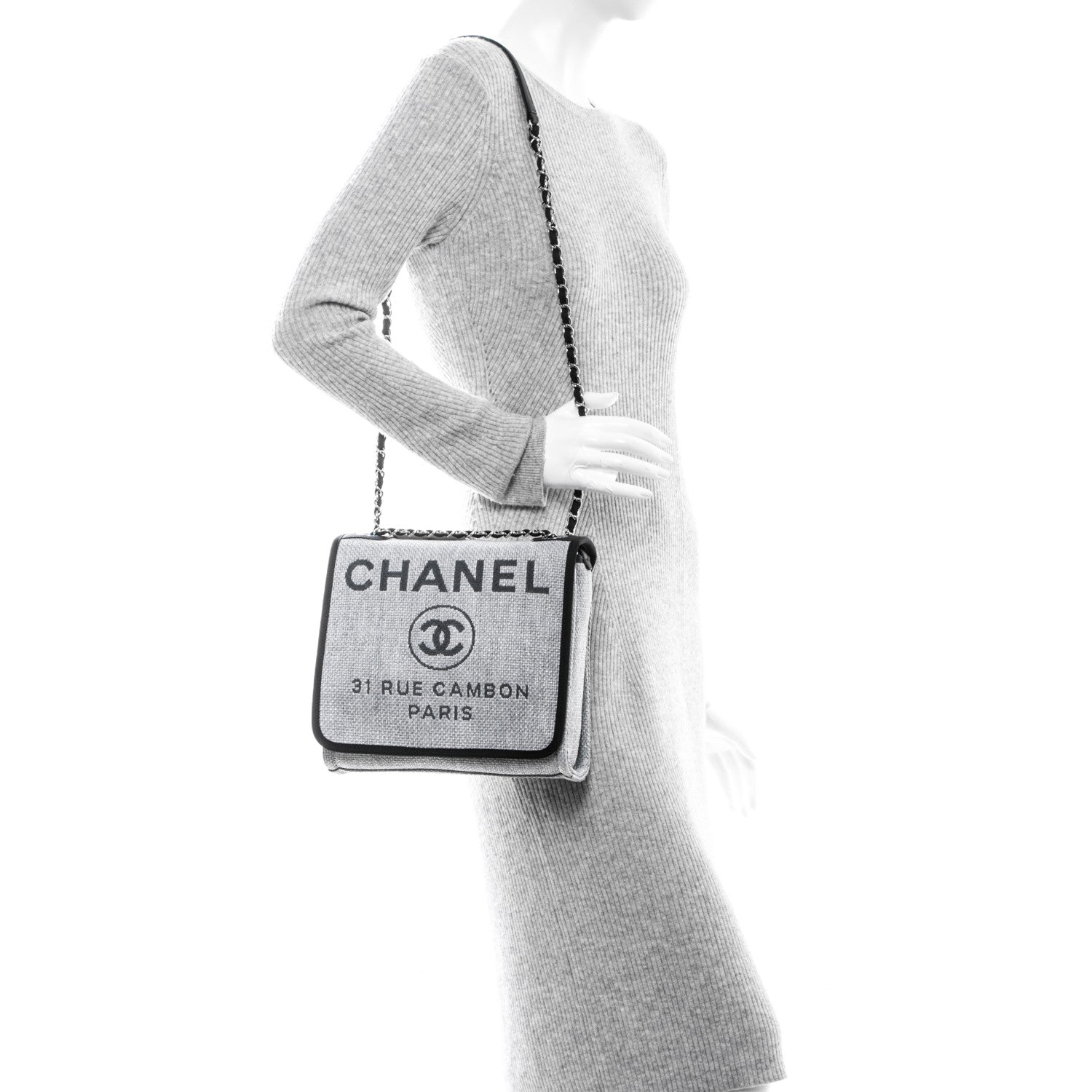 Chanel Woven Straw Raffia Small Deauville Messenger Grey 2 of 8