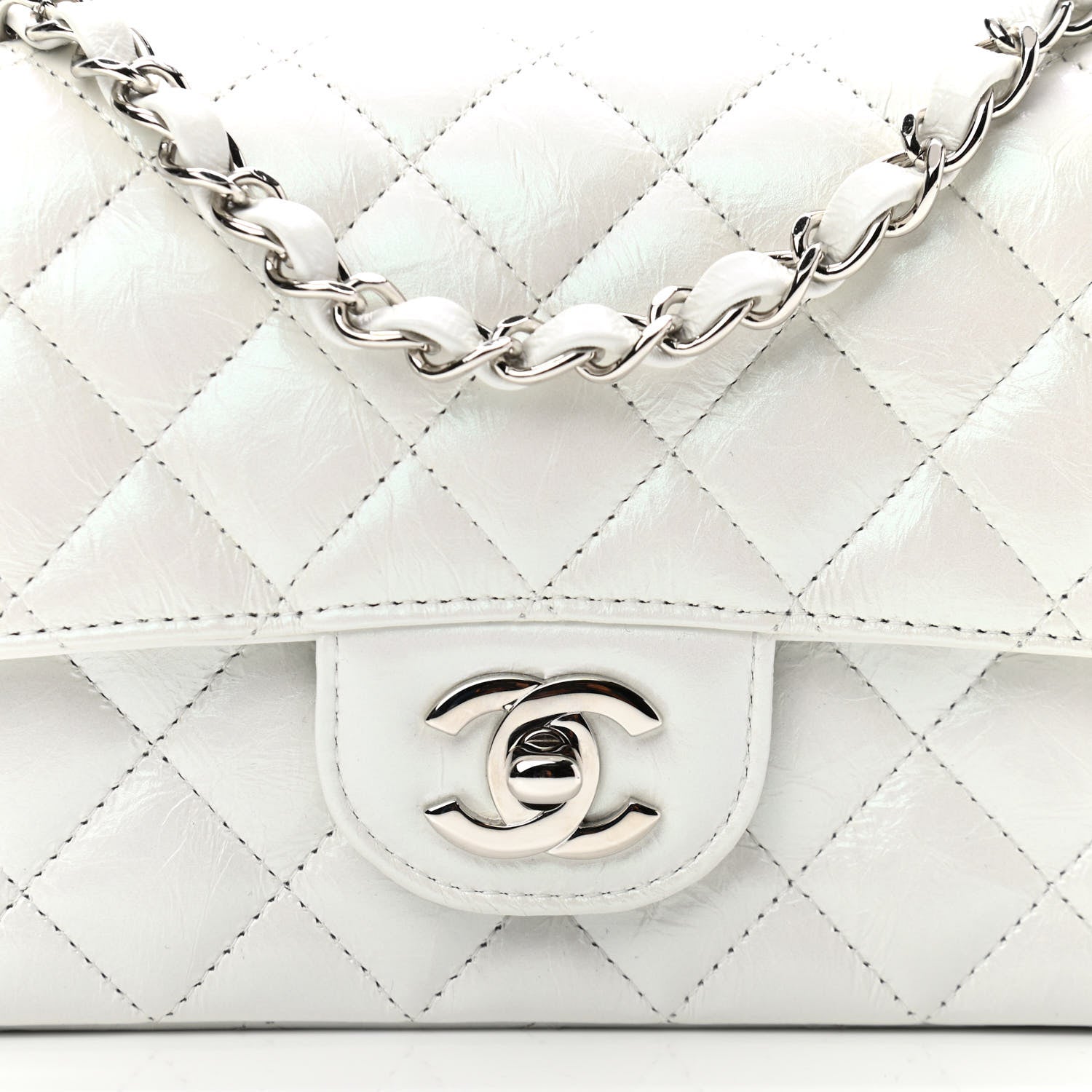 Chanel Iridescent Calfskin Quilted Mini Rectangular Flap White 8 of 11
