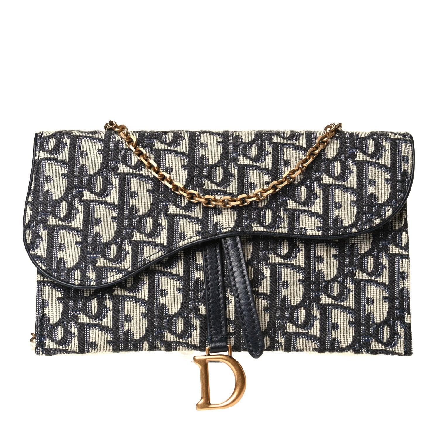 Christian Dior Oblique Saddle Chain Long Wallet Blue 1 of 7