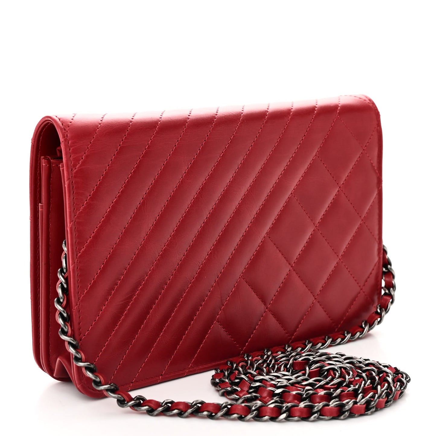 Glazed Calfskin Quilted Coco Boy Wallet On Chain WOC Red