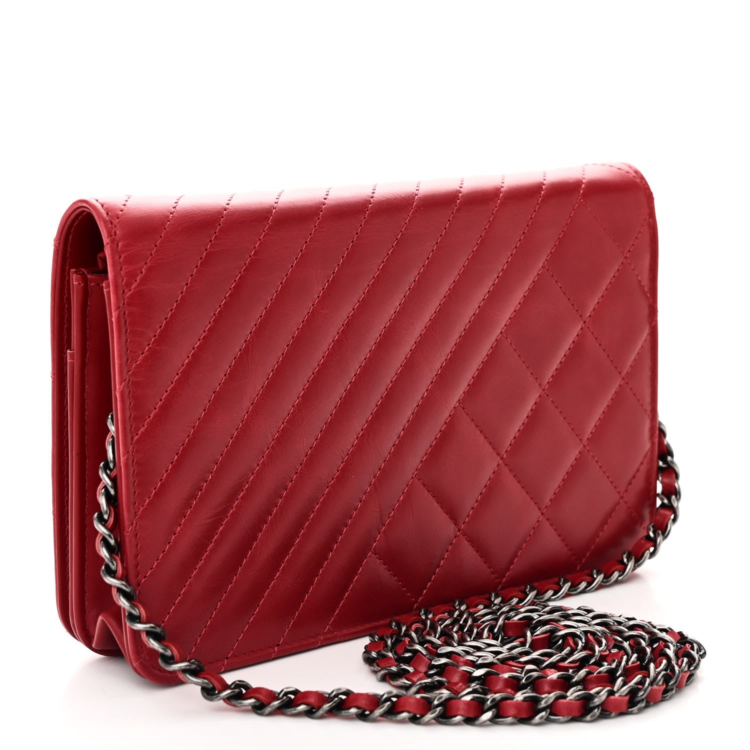 Chanel Glazed Calfskin Quilted Coco Boy Wallet On Chain WOC Red 3 of 11