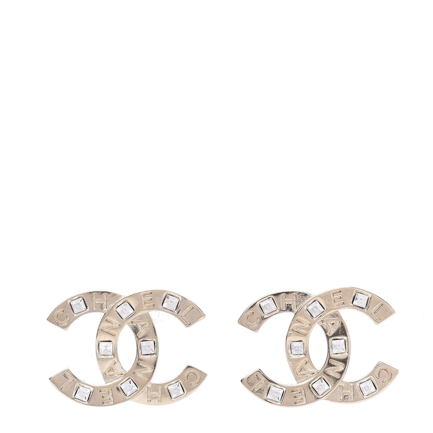 Crystal Metal CC Paris Button Stud Earrings Gold