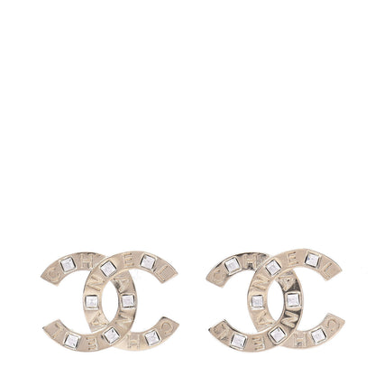 Chanel Crystal Metal CC Paris Button Stud Earrings Gold 1 of 6