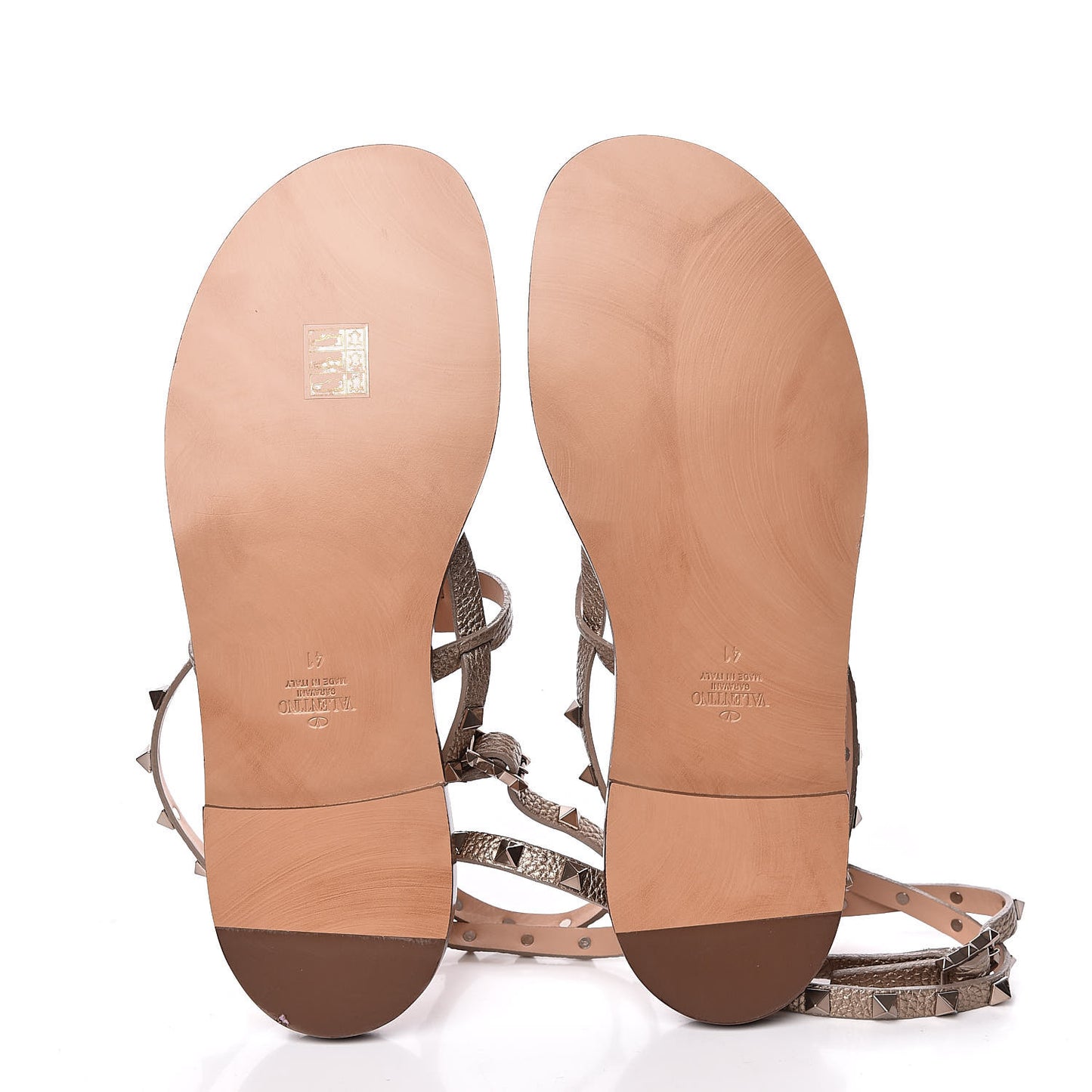 Metallic Pebbled Calfskin Rockstud Ankle Wrap Flat Thong Sandals 41 Skin