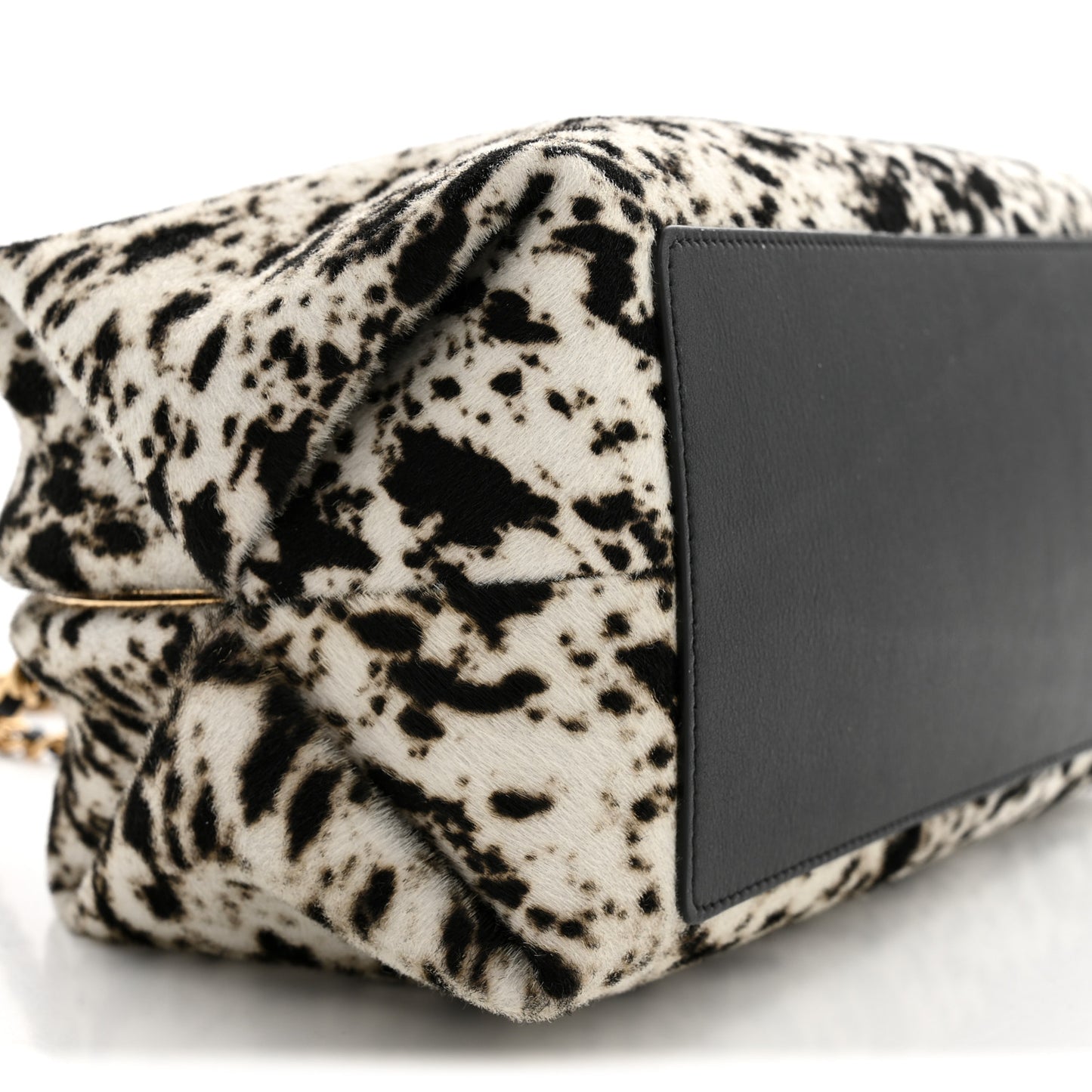 Lambskin Pony Hair Printed Clutch With Chain Black White