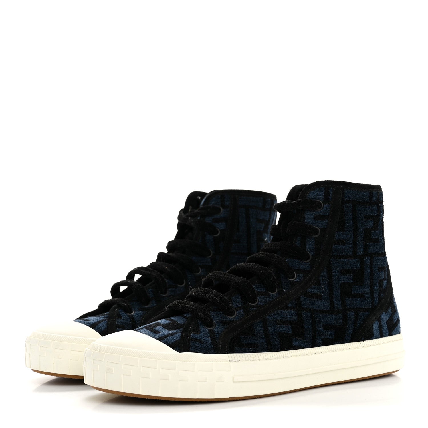 Fendi Fabric Domino Mens High Top Sneakers 8 Black Blue 1648544