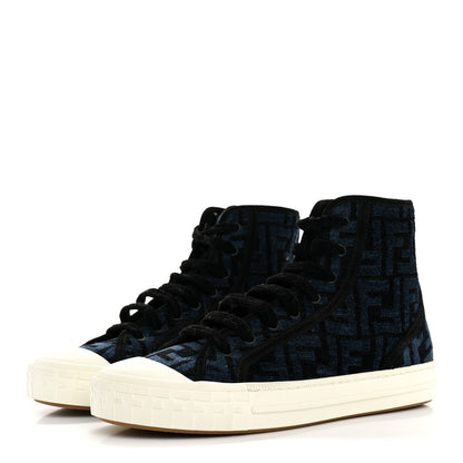 Fendi Fabric Domino Mens High Top Sneakers 8 Black Blue 4 of 9