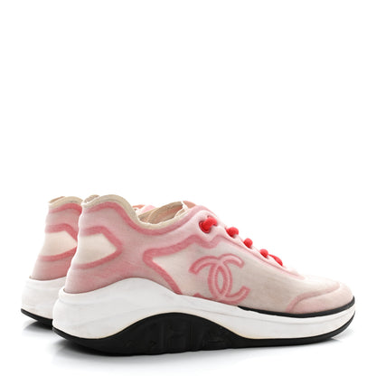 Chanel Mesh Lycra Womens CC Sneakers 37 White Red 4 of 12