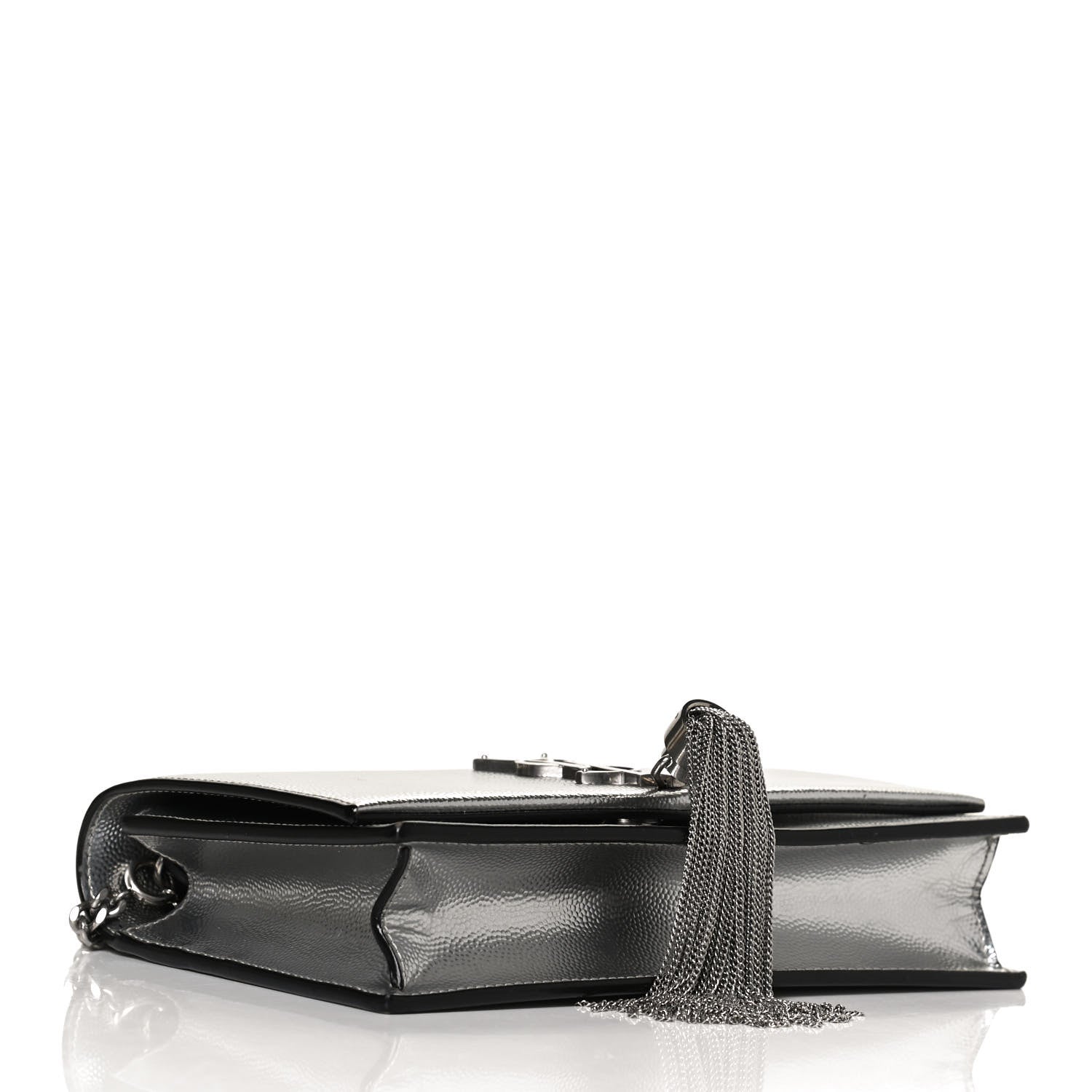 Saint Laurent Metallic Grain De Poudre Kate Monogram Tassel Chain Wallet Silver 4 of 10