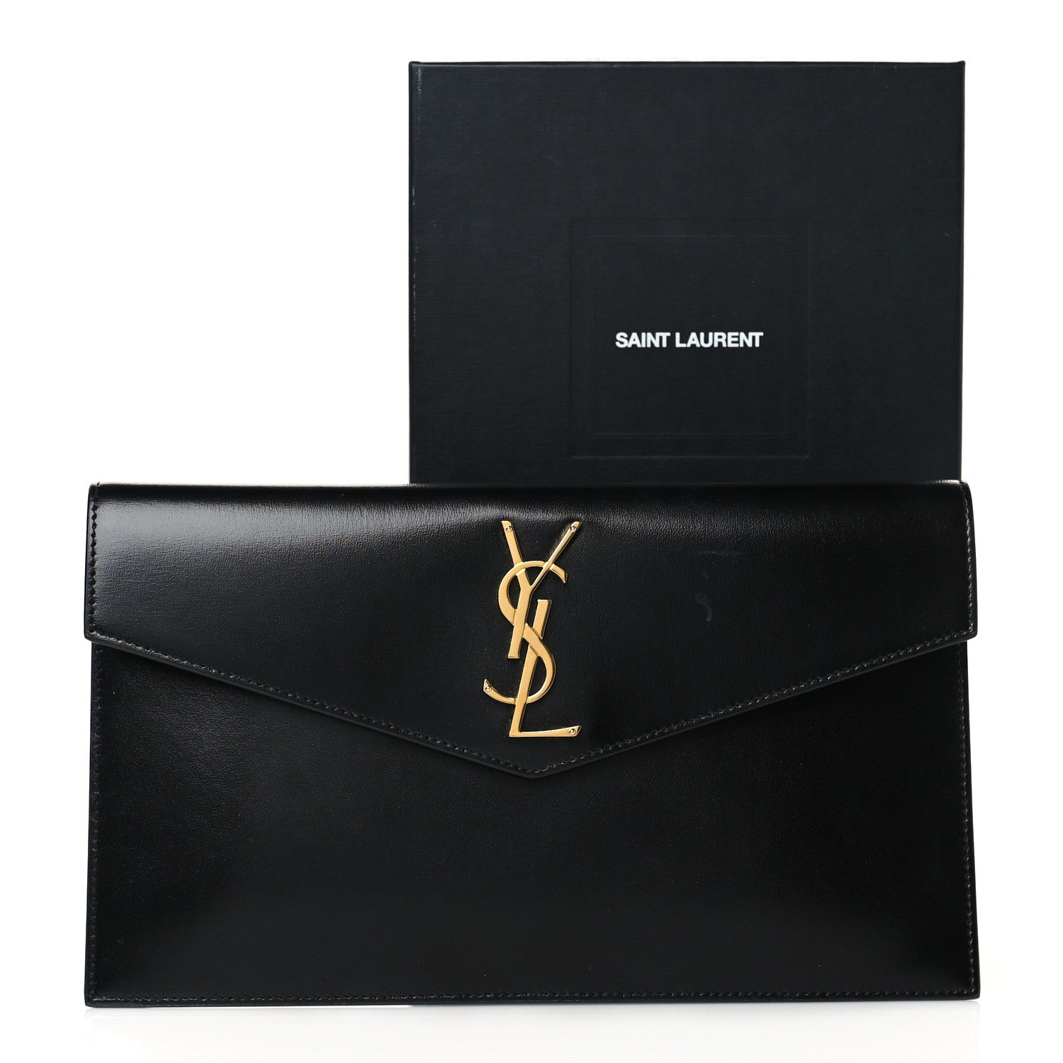 Saint Laurent Smooth Shiny Calfskin Monogram Uptown Pouch Black 10 of 10